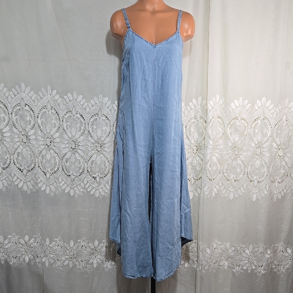 Blue B Denim Colored Dress Pant Romper Wide Leg Sz Small